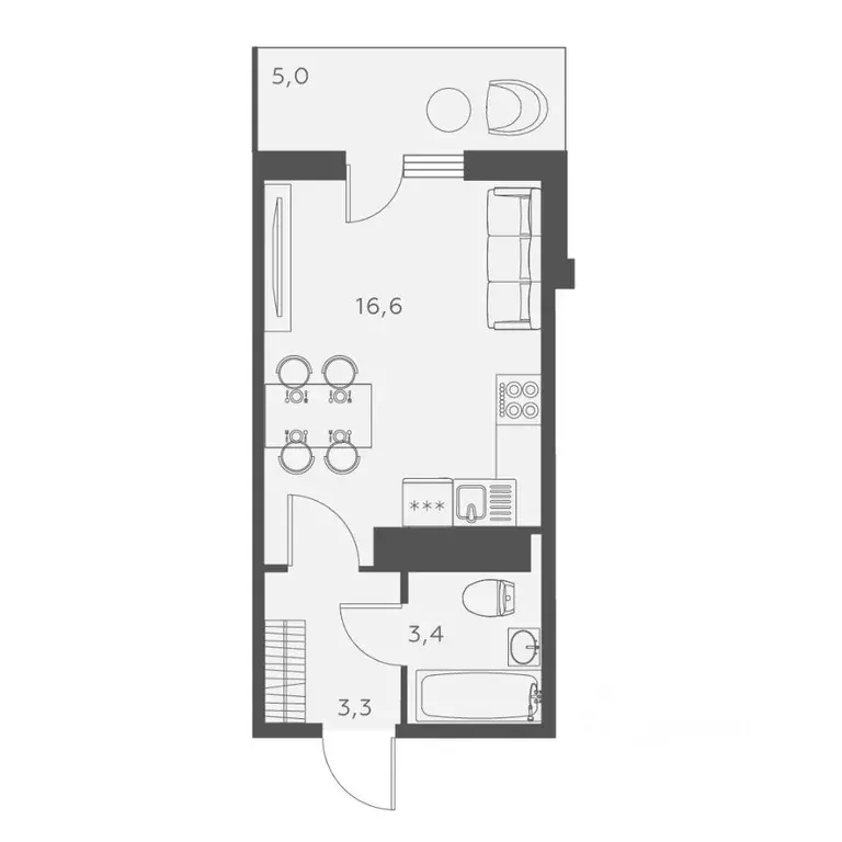 Студия Санкт-Петербург ул. Русановская, 24 (24.8 м) - Фото 0