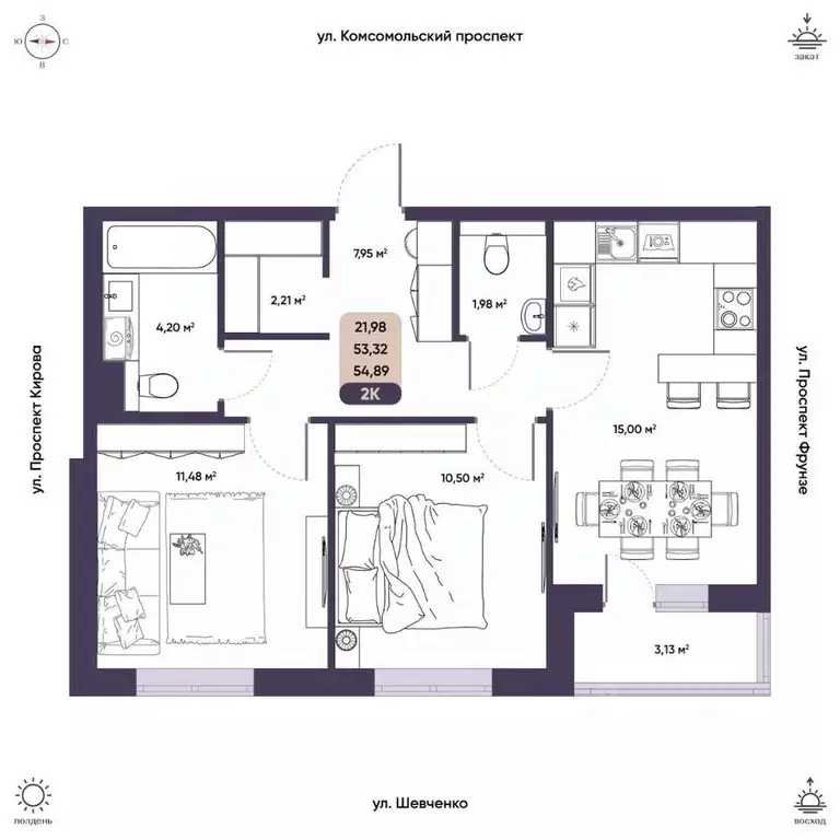 2-к кв. Томская область, Томск Енисейская ул., 35А (53.32 м) - Фото 1