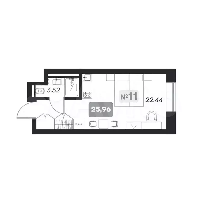 Апартаменты-студия, 26 м, 16/22 эт. - Фото 0