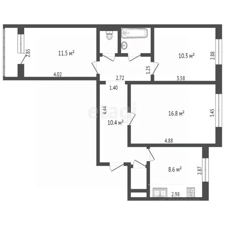 3-к кв. Орловская область, Орел ул. Металлургов, 19 (62.6 м) - Фото 2