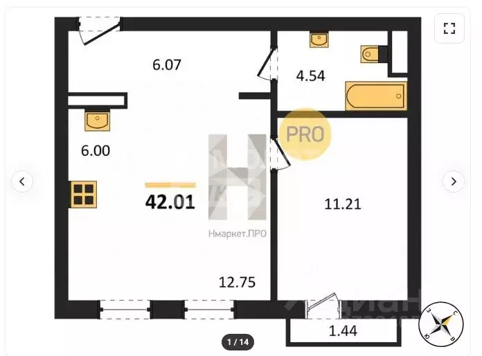 1-к кв. Челябинская область, Челябинск ул. Блюхера, 125Д (41.0 м) - Фото 2