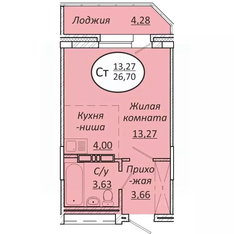 Студия Новосибирская область, Новосибирск  (26.7 м) - Фото 0
