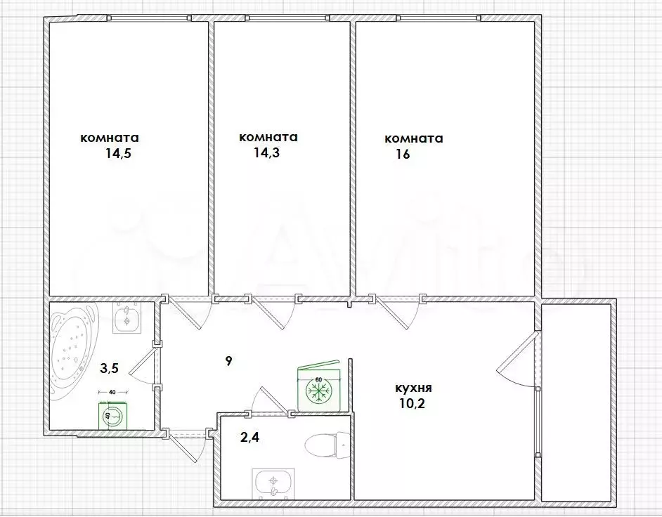 3-к. квартира, 70 м, 7/17 эт. - Фото 0