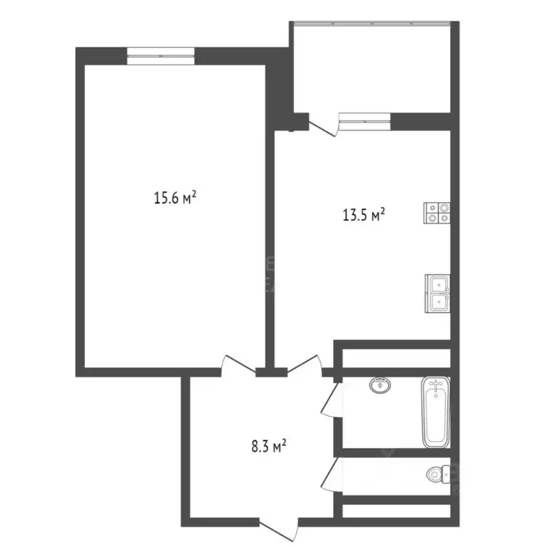 1-к кв. Тюменская область, Тюмень ул. Николая Зелинского, 1 (41.0 м) - Фото 2