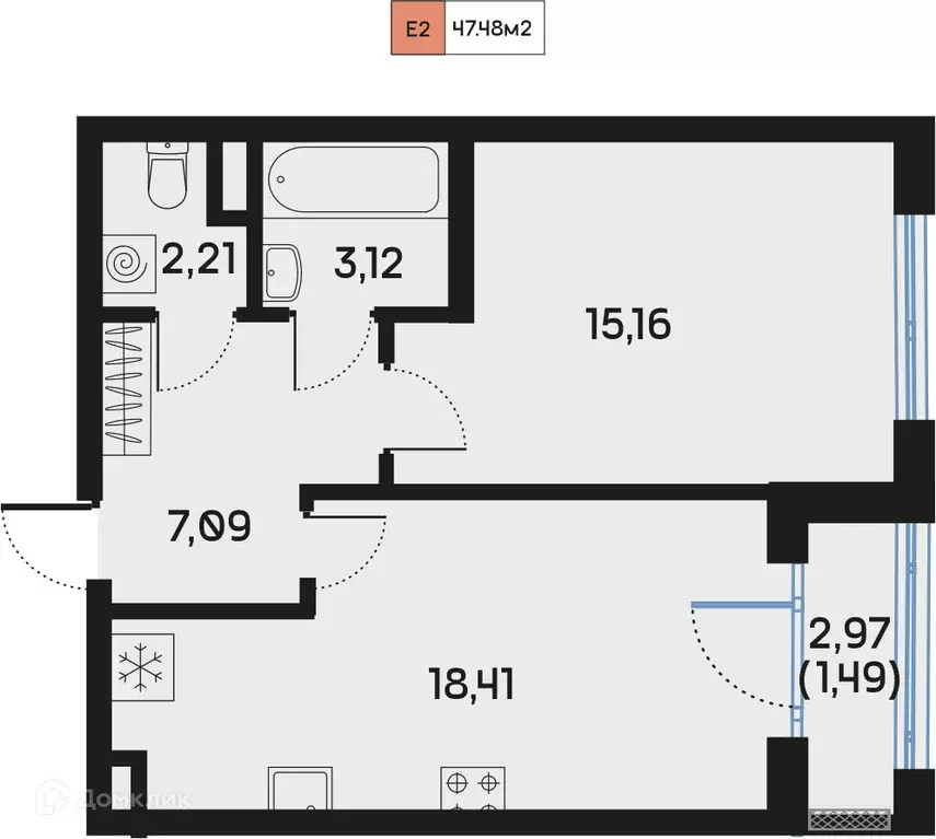 Продаётся 1-к квартира, 47.6 м - Фото 0