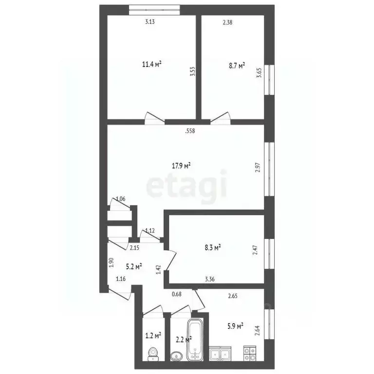 4-к кв. Кемеровская область, Юрга ул. Максименко, 13 (61.8 м) - Фото 1