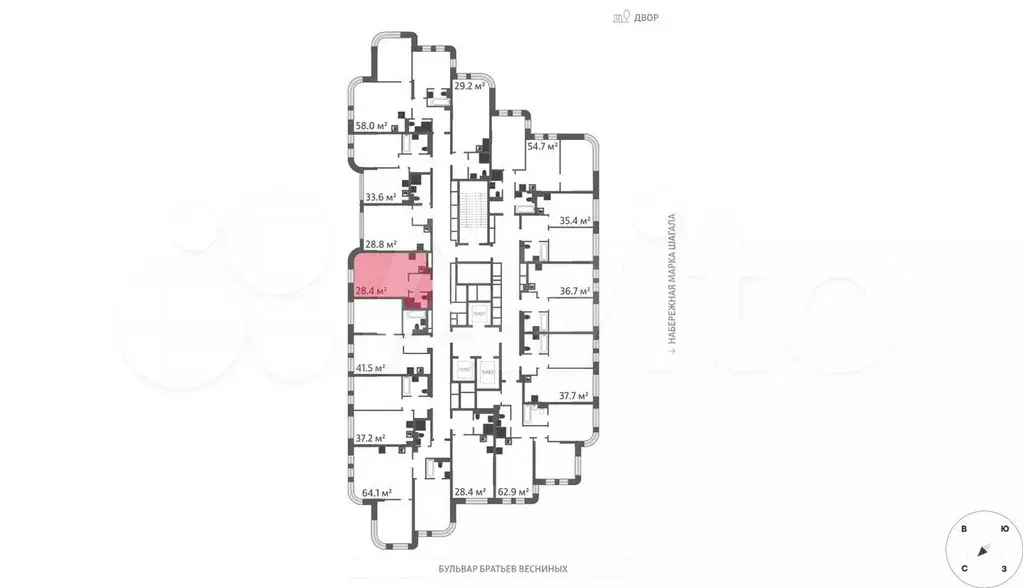 Квартира-студия, 28,4 м, 6/43 эт. - Фото 1