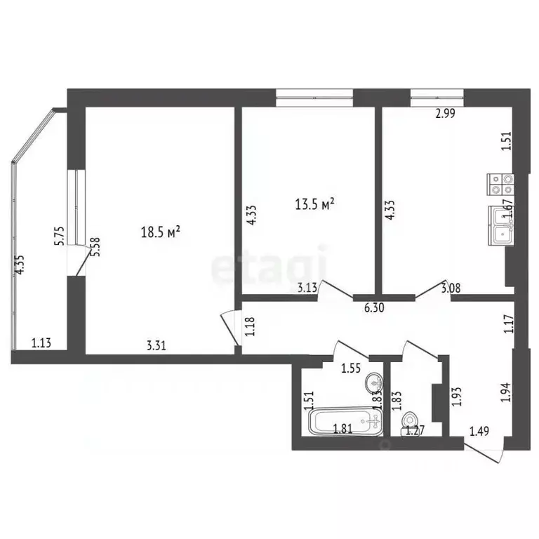 2-к кв. Мордовия, Саранск Севастопольская ул., 9Б (60.6 м) - Фото 2