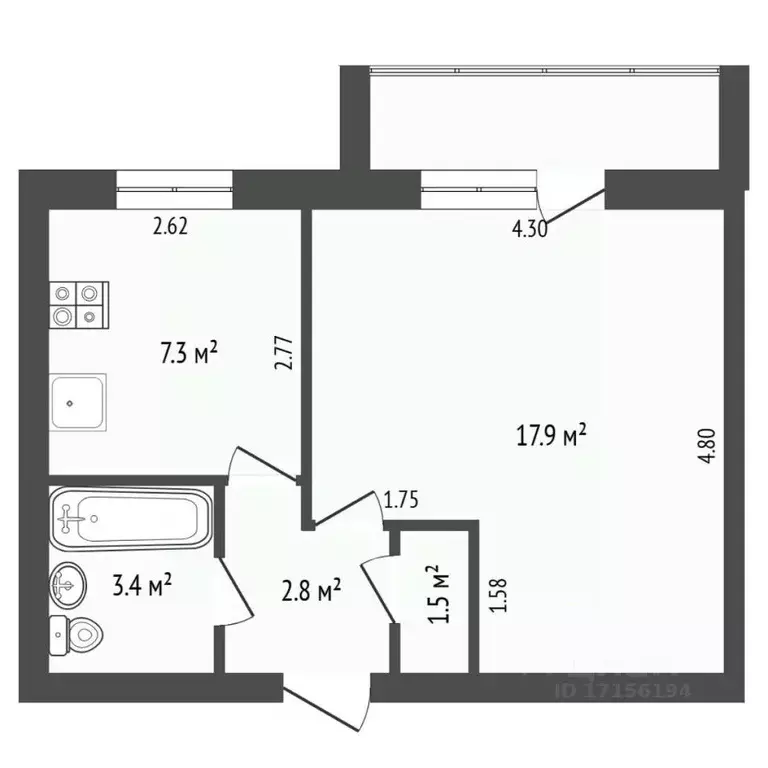 1-к кв. Тюменская область, Тюмень ул. Московский Тракт, 173 (32.9 м) - Фото 2