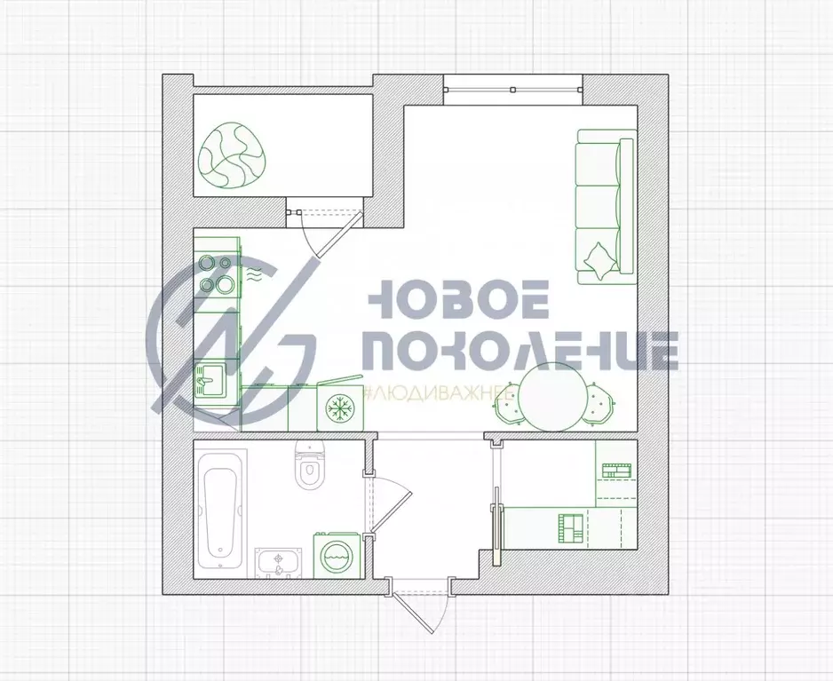 Студия Омская область, Омск Волгоградская ул., 51/1 (30.0 м) - Фото 2