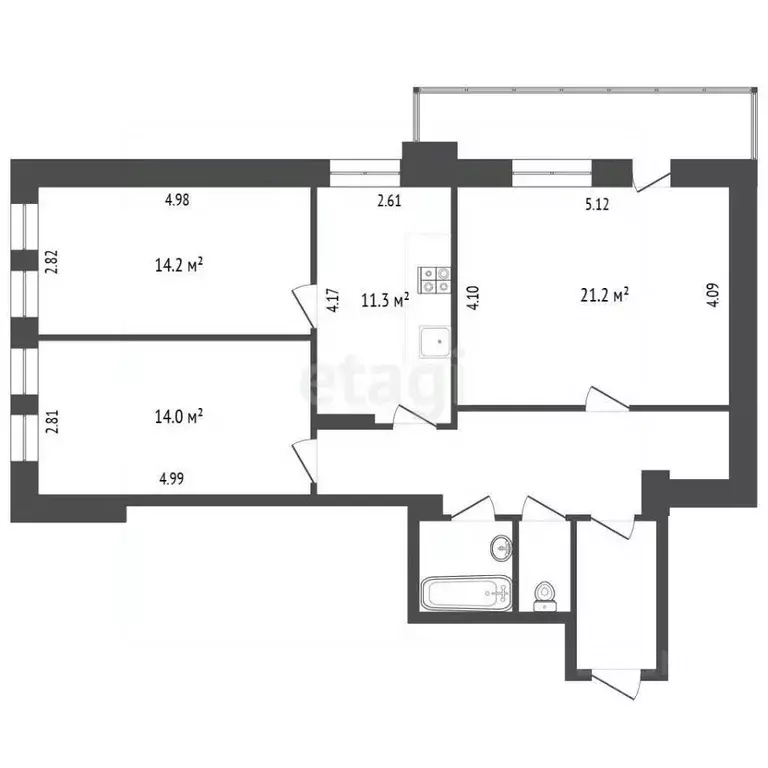 3-к кв. Белгородская область, Белгород ул. Губкина, 17б (80.4 м) - Фото 2