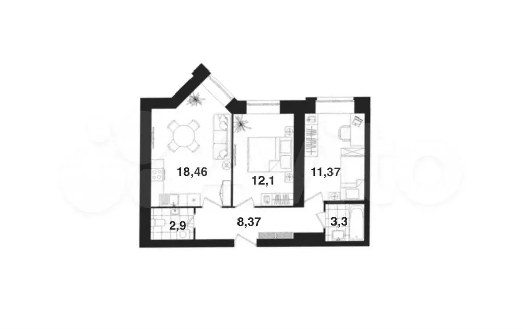 2-к. квартира, 56,5 м, 2/13 эт. - Фото 0