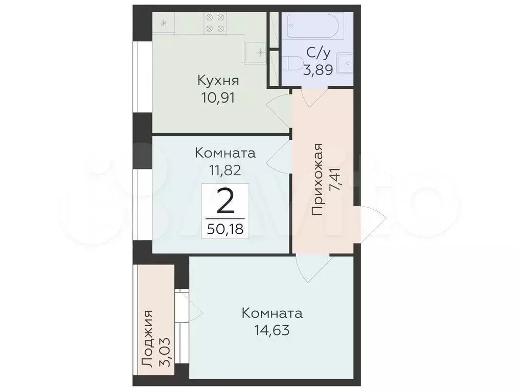 2-к. квартира, 50,2 м, 4/25 эт. - Фото 0