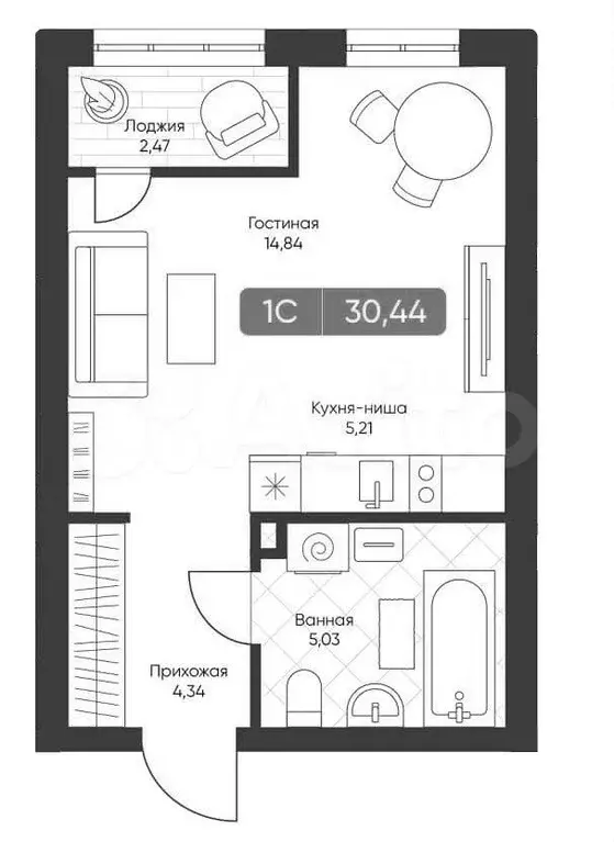 Квартира-студия, 30,4 м, 6/22 эт. - Фото 0