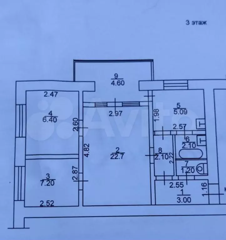 3-к. квартира, 49,8 м, 3/5 эт. - Фото 0