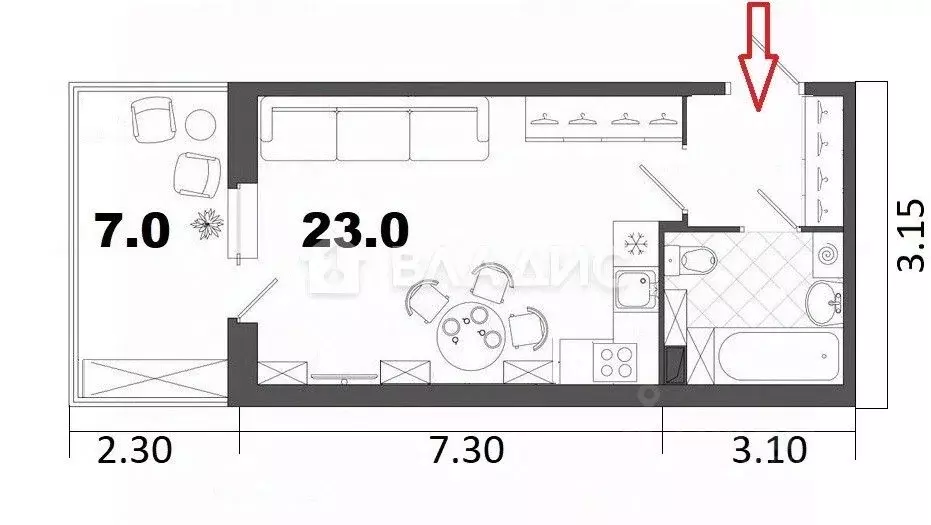 Студия Владимирская область, Владимир ул. Лакина, 2Б (33.2 м) - Фото 1