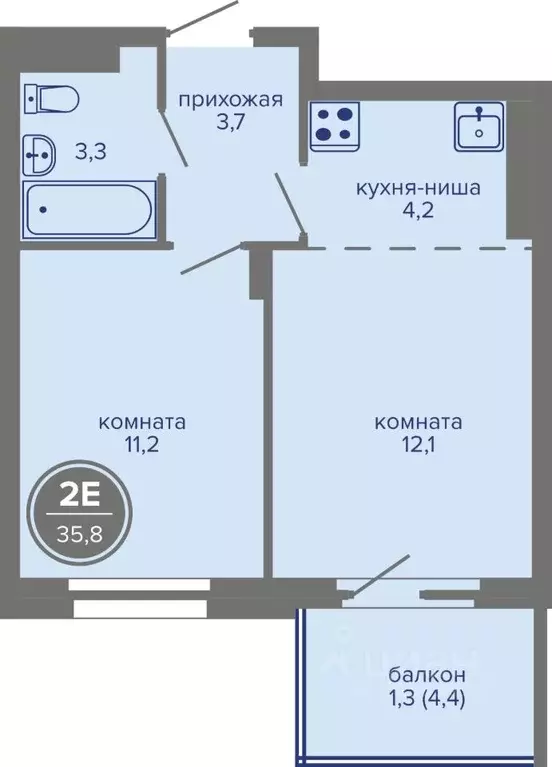 2-к кв. Пермский край, Пермь ш. Космонавтов, 309Ак1 (35.8 м) - Фото 0