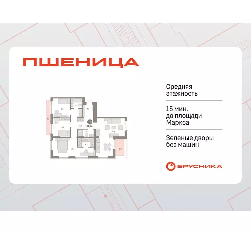 3-комнатная квартира: Новосибирский район, рабочий посёлок Краснообск, ... - Фото 1