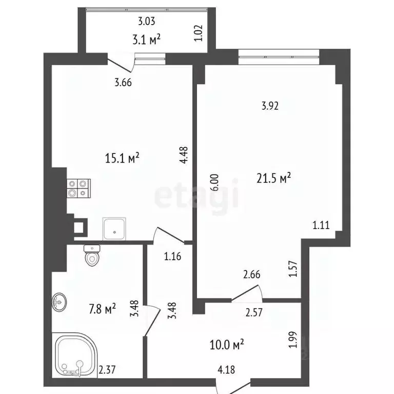 1-к кв. Калининградская область, Зеленоградск ул. Тургенева, 8А (57.5 ... - Фото 2