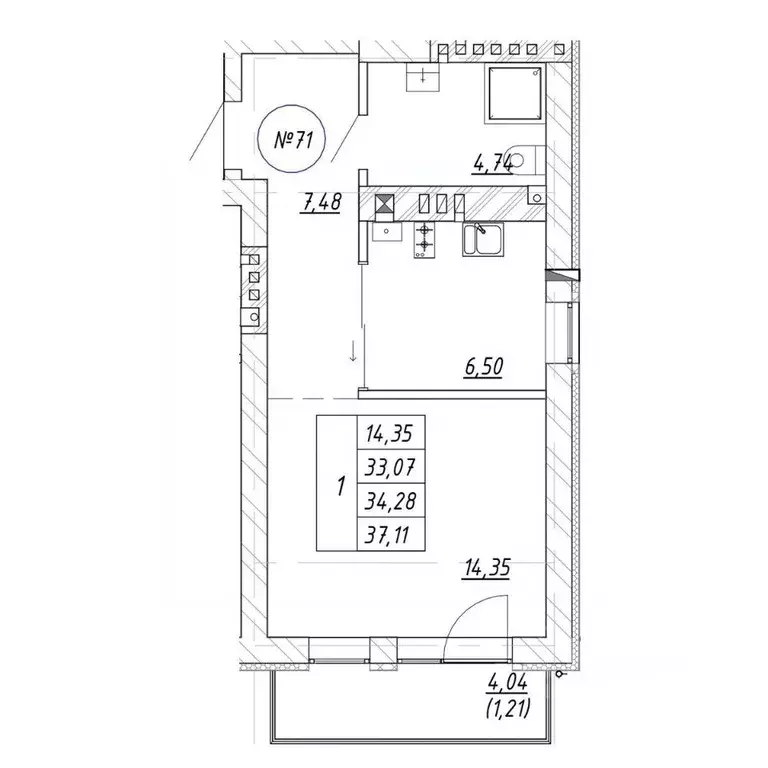 1-к кв. Калининградская область, Зеленоградск  (34.28 м) - Фото 1
