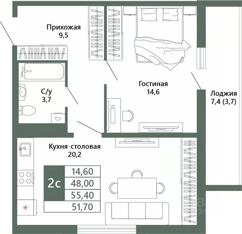 1-к кв. Кемеровская область, Кемерово 64-й мкр, Лучи жилой комплекс ... - Фото 2