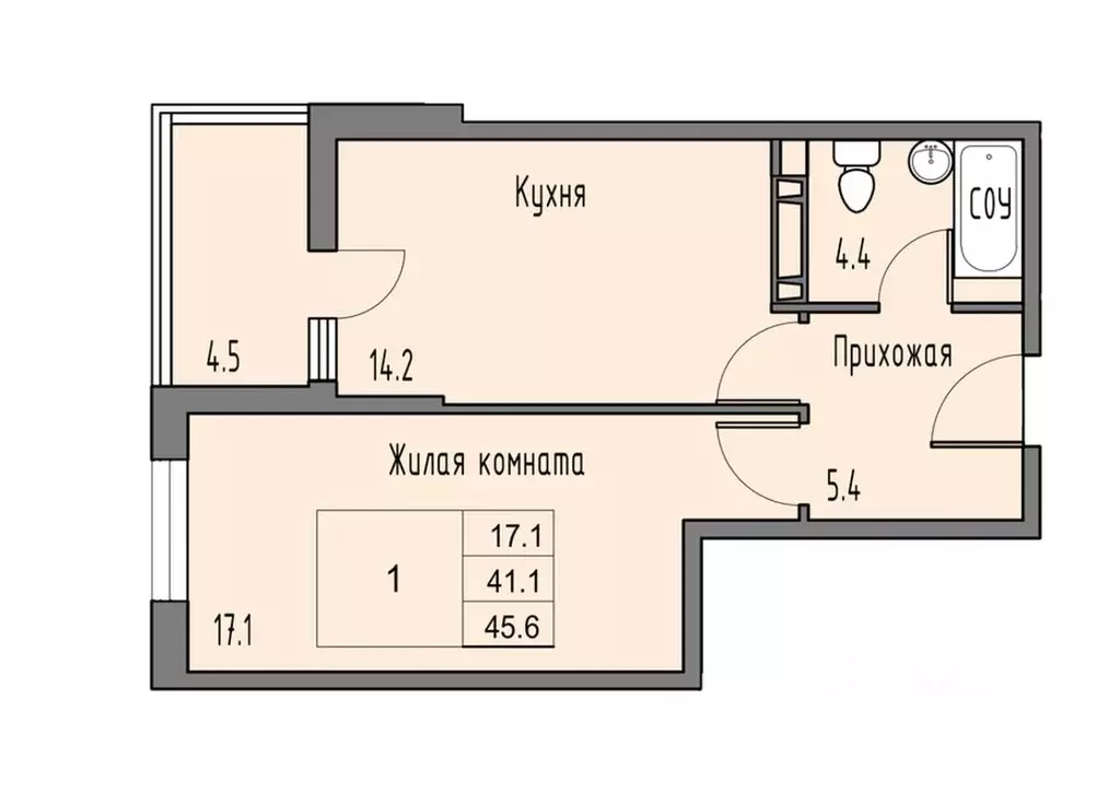 1-к кв. Ростовская область, Ростов-на-Дону Левенцовский мкр,  (42.4 м) - Фото 1
