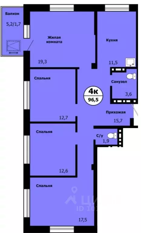 4-к кв. Красноярский край, Красноярск ул. Лесников, 49 (94.4 м) - Фото 1