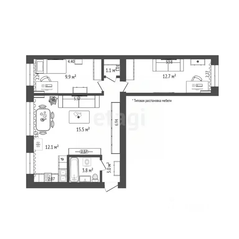 2-к кв. Тюменская область, Тюмень ул. Мельникайте, 97 (56.2 м) - Фото 1