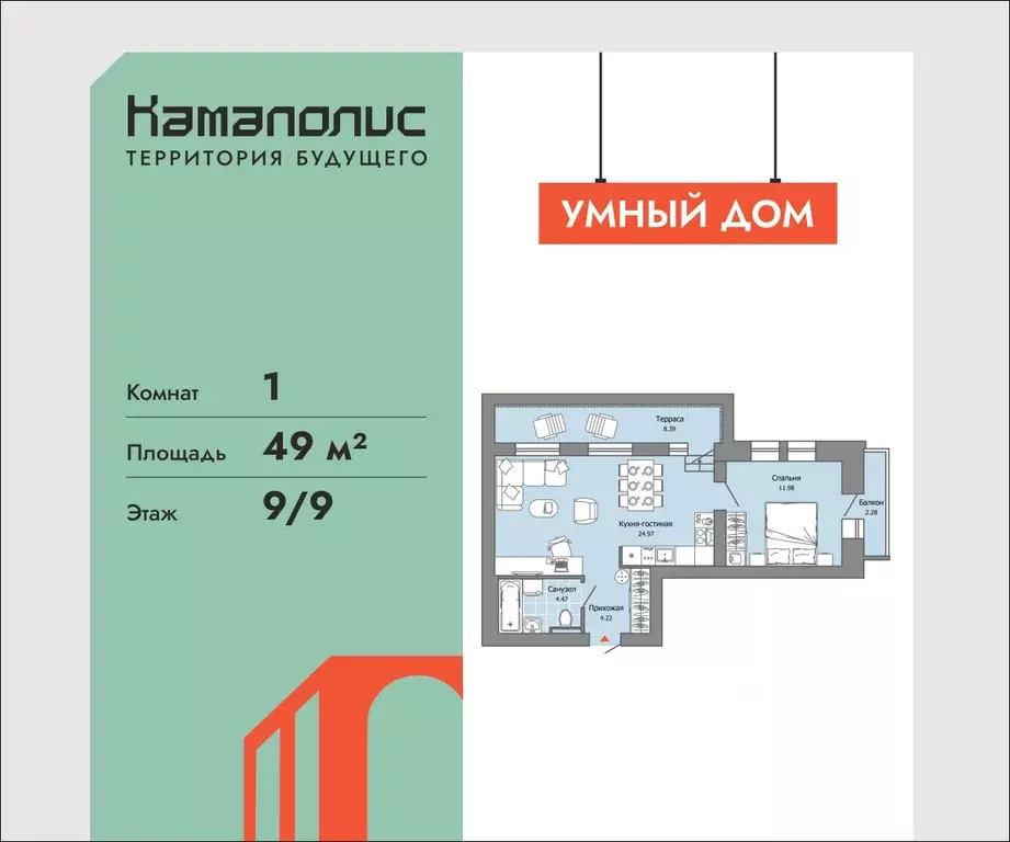 1-к кв. Пермский край, Пермь ул. Дзержинского, 35А (49.0 м) - Фото 1
