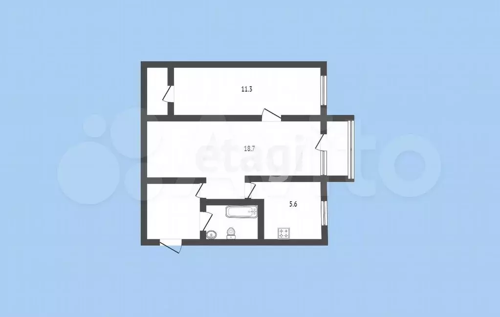 2-к. квартира, 45,4 м, 2/5 эт. - Фото 0