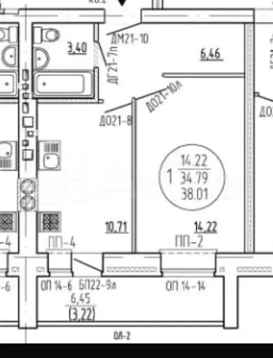1-к. квартира, 38,1 м, 5/9 эт. - Фото 0
