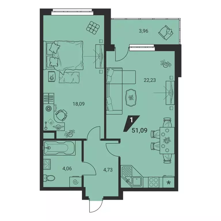 1-комнатная квартира: Екатеринбург, улица Громова, 26 (51.09 м) - Фото 1