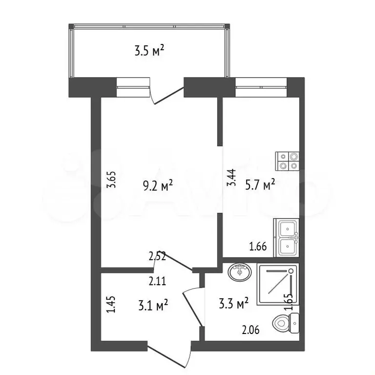 Квартира-студия, 21,3 м, 3/7 эт. - Фото 0