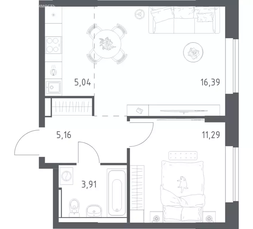 1-комнатная квартира: посёлок городского типа Мисайлово, улица ... - Фото 1