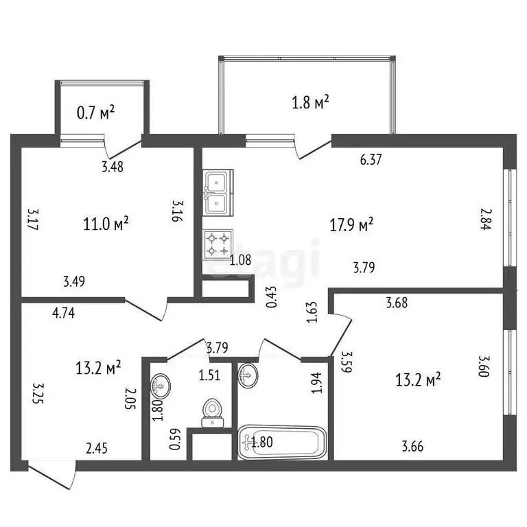 2-комнатная квартира: Санкт-Петербург, Союзный проспект, 10 (60.8 м) - Фото 1