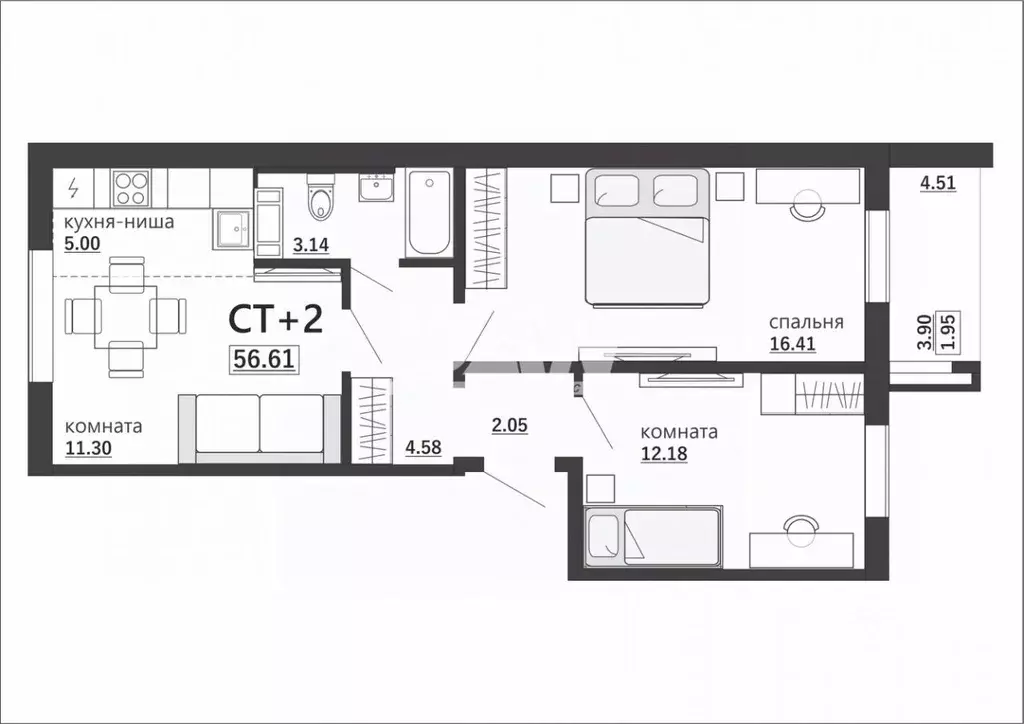 2-к кв. Челябинская область, Челябинск Артиллерийская ул., 97 (56.61 ... - Фото 2