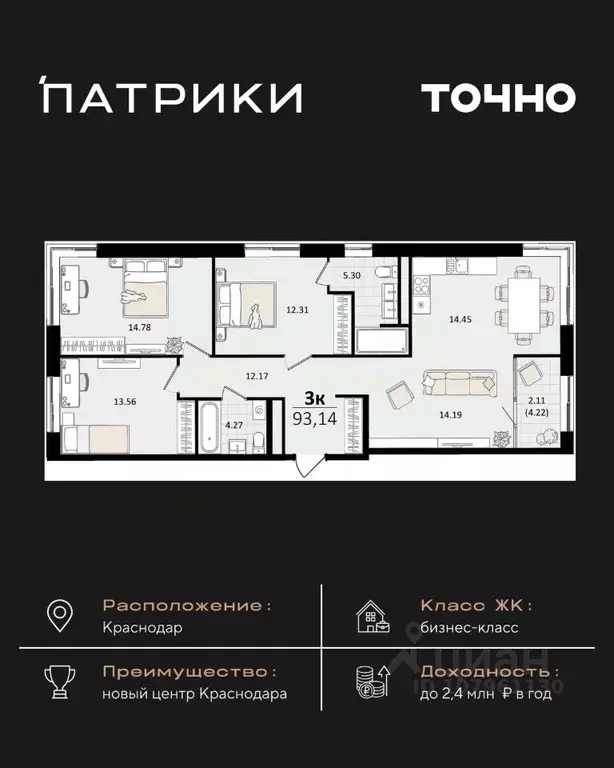 3-к кв. Краснодарский край, Краснодар Хлопчато-бумажный Комбинат мкр, ... - Фото 1