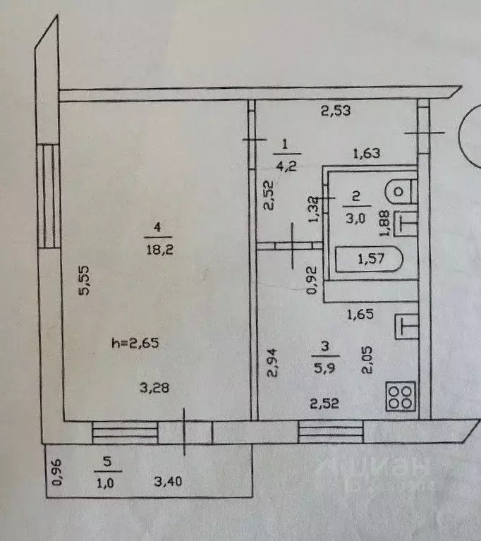 1-к кв. Татарстан, Казань ул. Мусина, 49а (31.3 м) - Фото 2