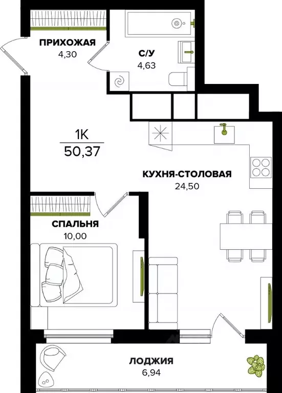 1-к кв. Тульская область, Тула  (50.37 м) - Фото 0
