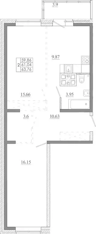 2-комнатная квартира: Иркутск, улица Баумана, 271/2 (63.76 м) - Фото 1