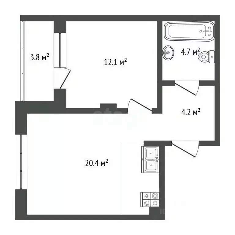 1-к кв. Тюменская область, Тюмень ул. Игоря Комиссарова, 15 (41.3 м) - Фото 1