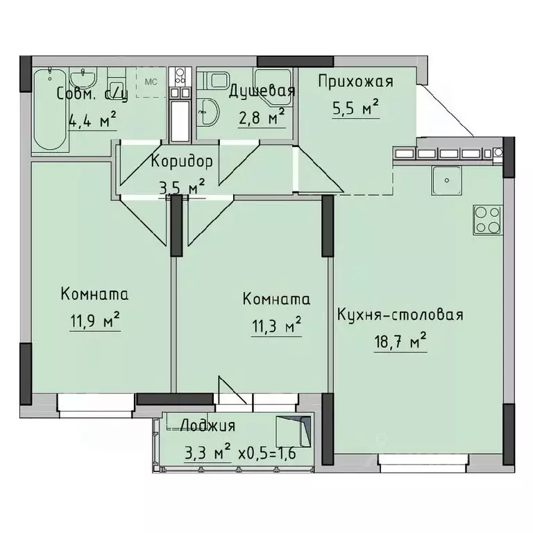 2-к кв. Удмуртия, Ижевск ул. Холмогорова, 89 (60.15 м) - Фото 0