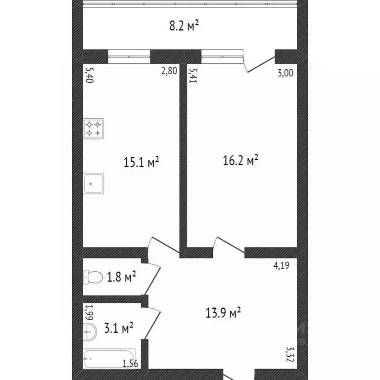 1-к кв. Тюменская область, Тюмень ул. Салтыкова-Щедрина, 58 (52.0 м) - Фото 2