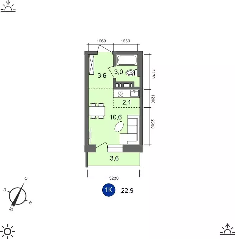 1-комнатная квартира: Иркутск, Старо-Кузьмихинская улица, 36/1 (22.9 ... - Фото 0