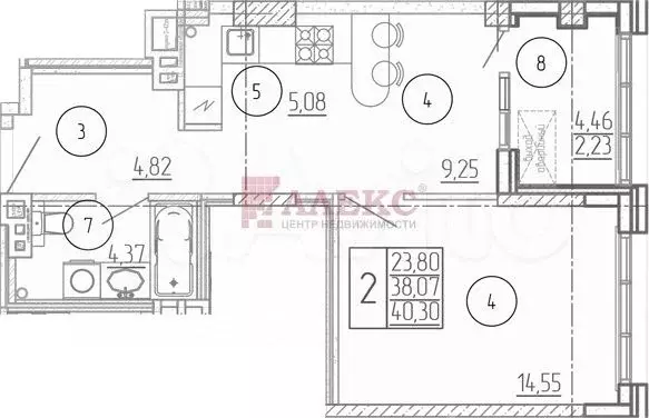 2-к. квартира, 38,1 м, 18/24 эт. - Фото 1