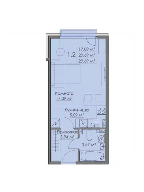 Студия Ленинградская область, Выборг проезд Рельефный, 4 (29.69 м) - Фото 1