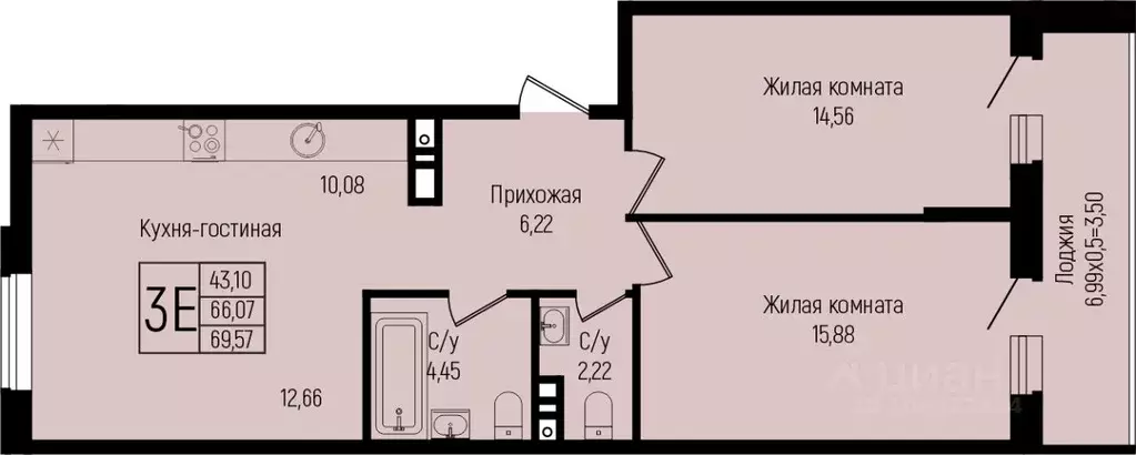 2-к кв. Краснодарский край, Краснодар ул. Михаила Барибана (69.57 м) - Фото 0