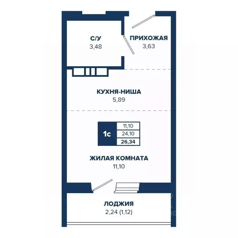 Студия Новосибирская область, Новосибирск Знаменский кв-л,  (26.34 м) - Фото 0
