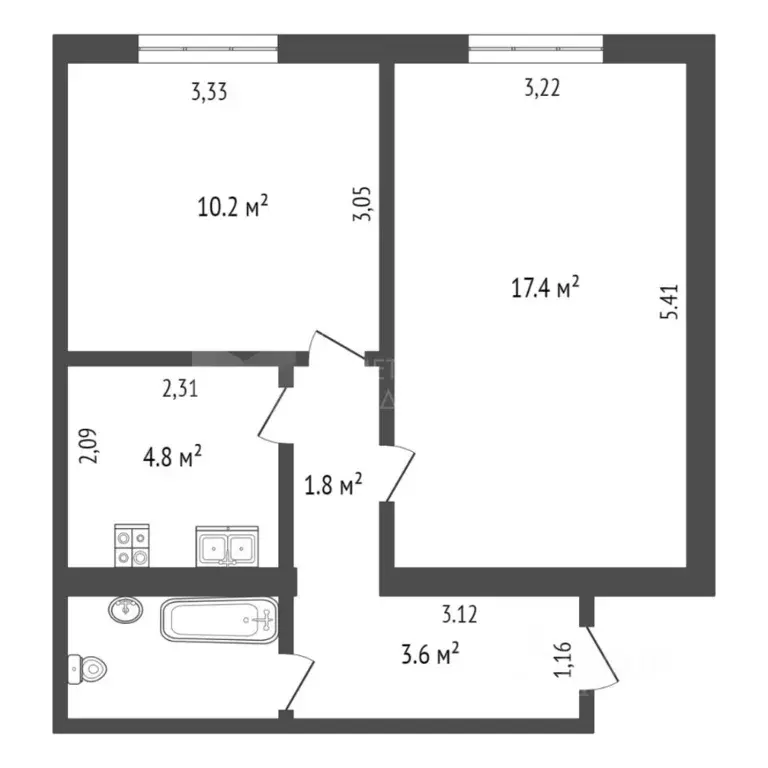 2-к кв. Тюменская область, Тюмень Олимпийская ул., 25 (40.4 м) - Фото 1