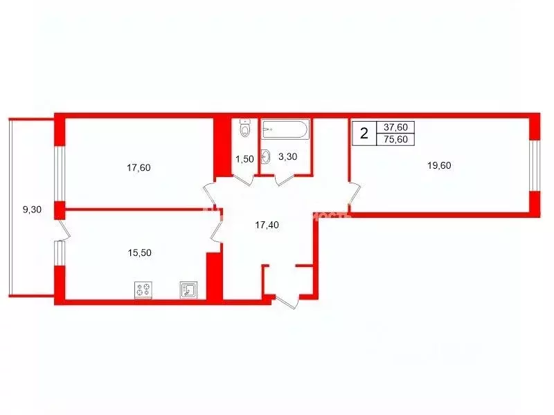 2-к кв. Ленинградская область, Кудрово г. Всеволожский район, ... - Фото 2